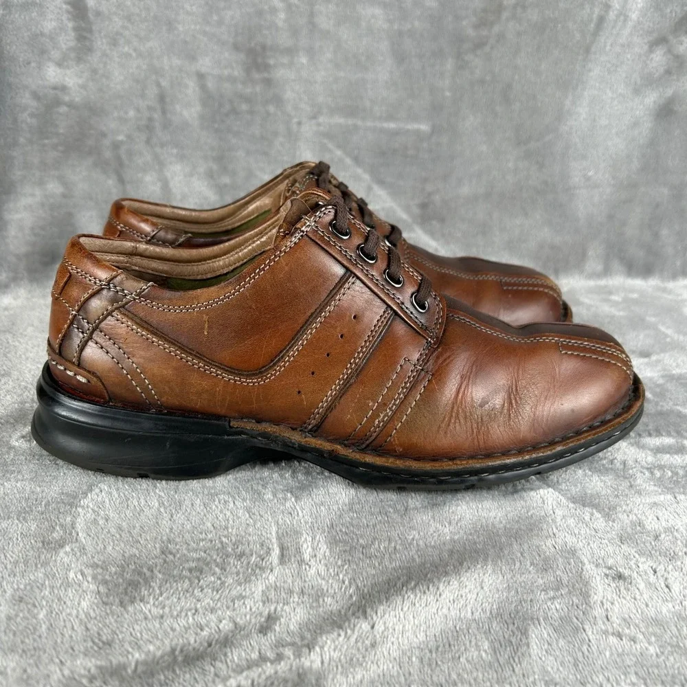 Clarks Mens Brown Leather Lace Up Bicycle Toe Oxford Shoes 70852 Size 9.5 M
